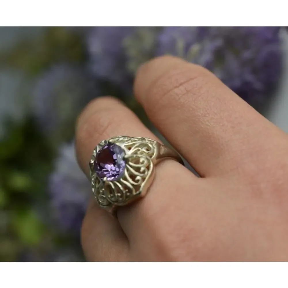 925 Sterling Silver Purple Tourmaline Ring Size 8